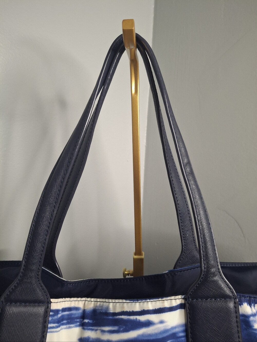 Tory Burch Ella Nylon Tote Bag Navy White Stripe Foldable Travel Bag - Picture 9 of 12